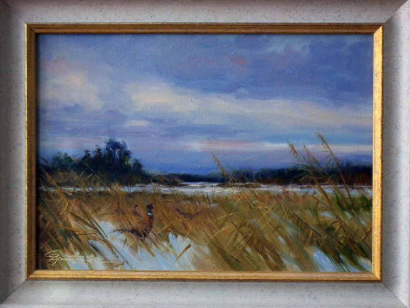 Fasane in Winterlandschaft